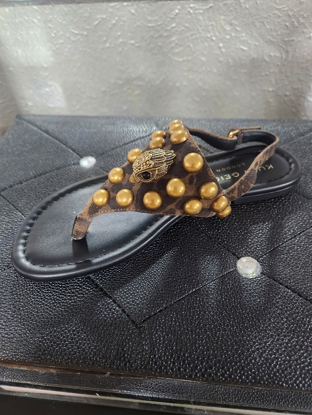 Kurr Geiger Women's Black and Brown Studded Slingback Sandals